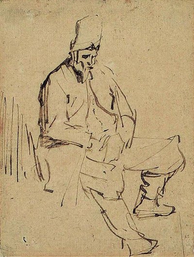 Seated Man with a Tall Cap by Rembrandt van Rijn